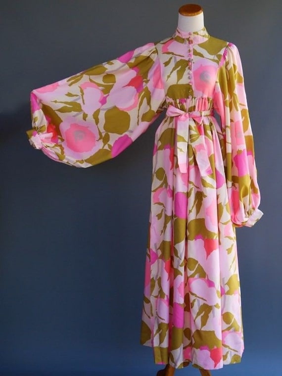 Gorgeous 60s 70s Dress Balloon Sleeves Bishop Poet