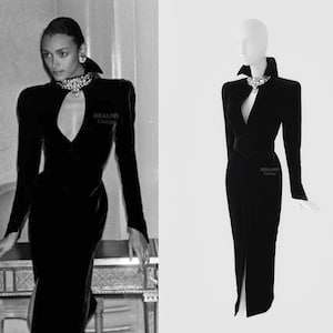Stunning Thierry Mugler Archival FW 1986 Evening Gown Crytsal Black Dress