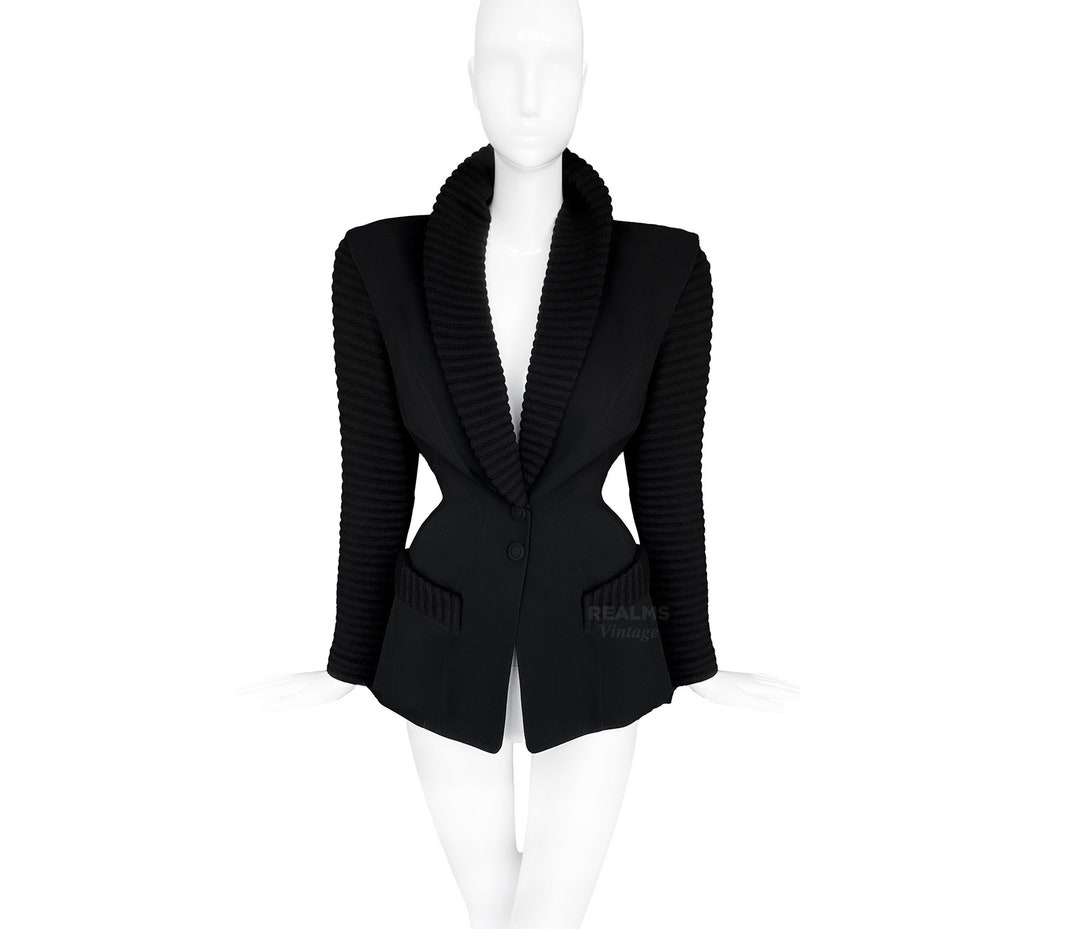 Thierry Mugler Jacket Dramatic Collar Soft Wool Black - Etsy