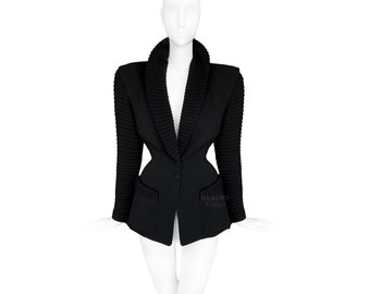 Thierry Mugler FW 1998 Archival Jacket Dramatic Collar Soft Wool Black