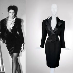 Dramatic Thierry Mugler FW1990 Archival Black Skirt Suit Sculptural