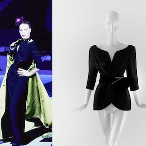 Iconic Thierry Mugler FW1995 Archival Black Jacket Jewel Gem Belt Neckline