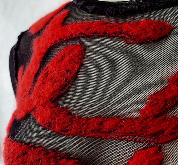 Jean Paul Gaultier Dress Mesh Black Sheer Red Wri… - image 7
