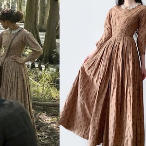 Vintage Dress Period 1800 Calico Prairie Lace Vintage Antique 18th Century Original Screen Worn