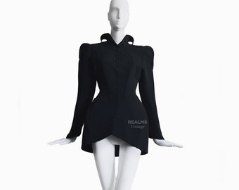 Iconic Thierry Mugler LES INFERNALES FW1988 Archival Dramatic Black Suit Ensemble