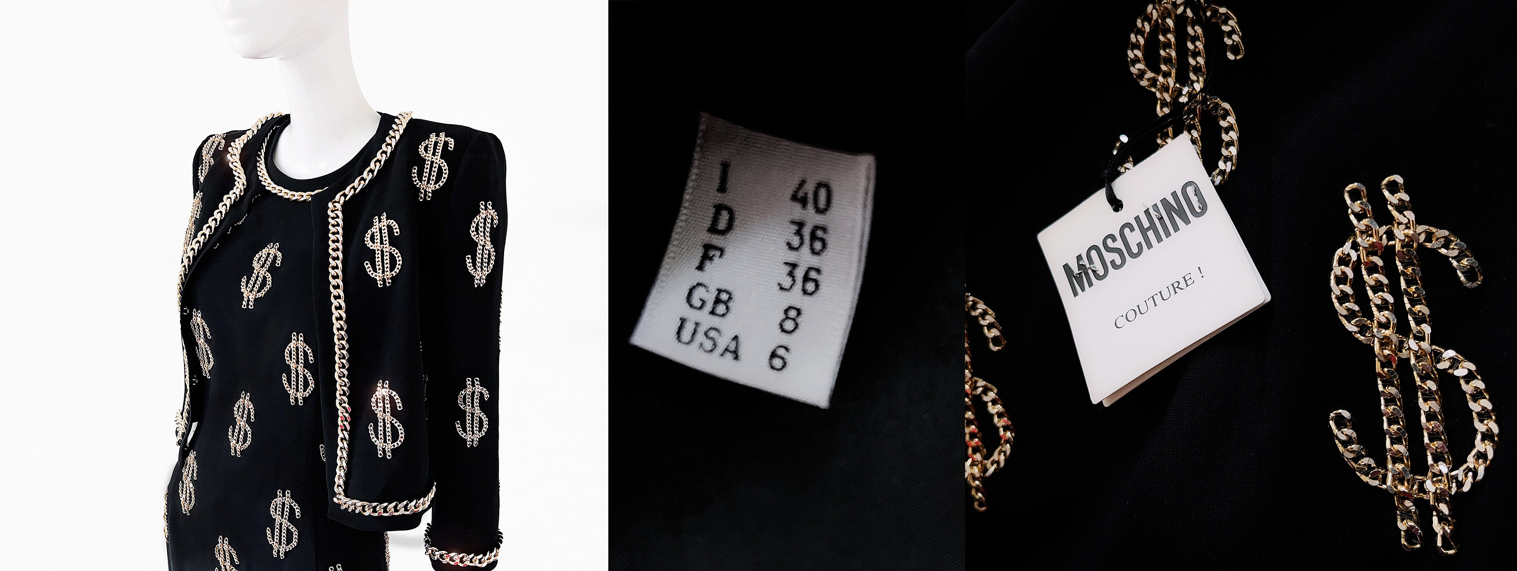 Iconic MOSCHINO Couture Dollar Sign Ensembe Black Dress