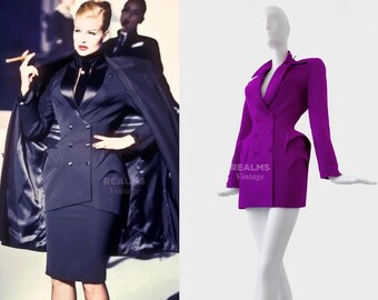 Thierry Mugler FW1995 Archival Iconic Vibrant Blazer Jacket Dress Purple Violet Sculptural