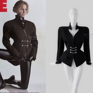 Thierry Mugler FW 1990 Sculptural Dramatic Silhouette Jacket Black Metal Chain Details