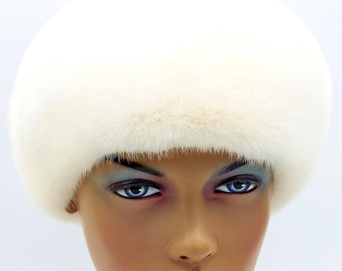 White Mink Fur Beret Handmade Ukraine Luxury Winter Hat