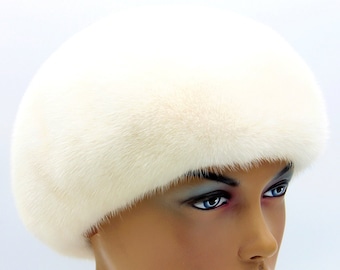 Chapéu de pele de vison clássico boina de inverno feminina real ajustável presente acessório