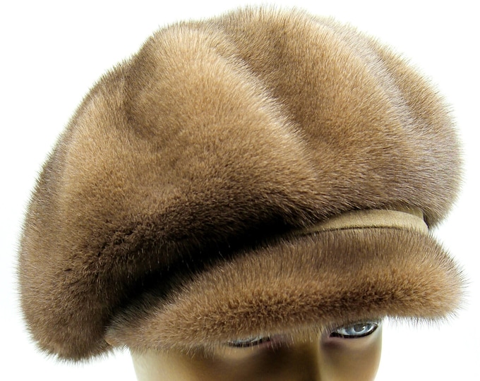 Mink Fur Newsboy Cap Women Winter Baker Boy Hat - Handmade Luxury Warm Visor Cap Vintage Style