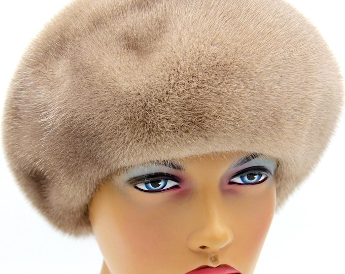 Natural Grey Mink Fur Hat Beret Ukraine Winter Women