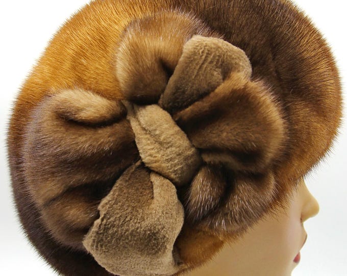 Rare Natural Mink Fur Hat Beret Flower Ukraine Unique