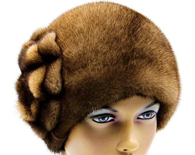Fur hat women's mink "Round Flower" real winter warm ladies headdress