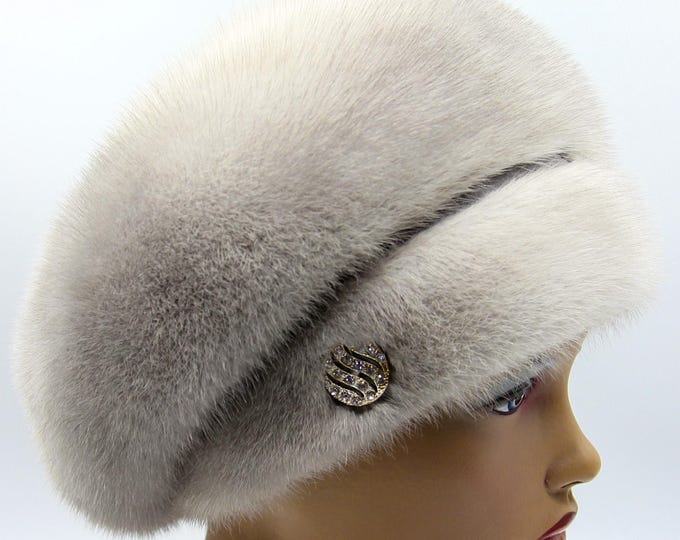 Voluminous Sapphire Mink Fur Hat Beret Ukraine Women
