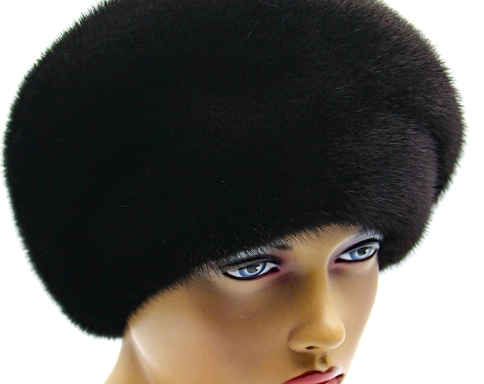 Black Mink Fur Hat Beret Gathered Design Ukraine Women