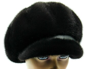 Genuine Mink Fur Hat-black Mink Large 