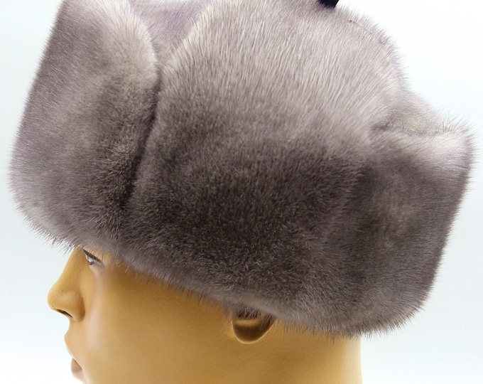 Sapphire Mink Fur Ushanka with Suede Interior - Innovative Dual-Material Winter Hat
