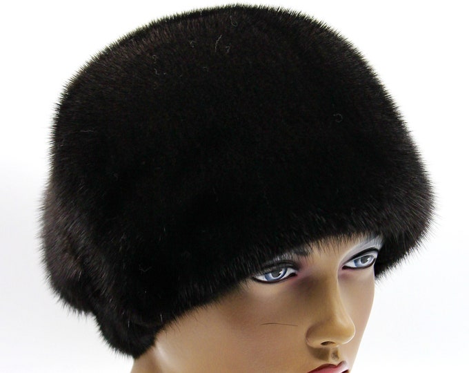 Woman's fur hat black real mink winter ladies warm headdress