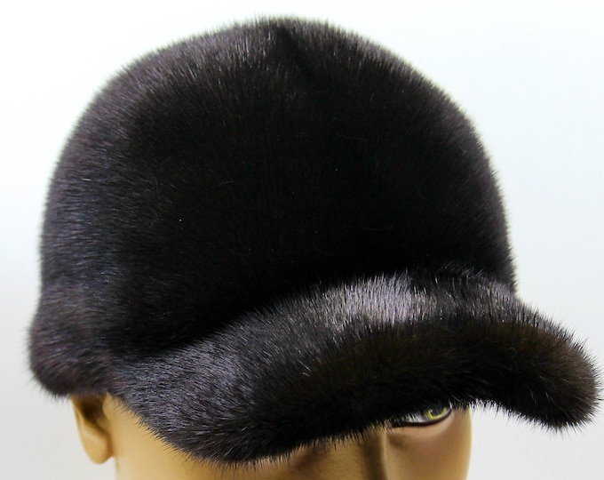 Premium Black Mink Fur Baseball Cap - Classic Luxury Men's Winter Headwear
