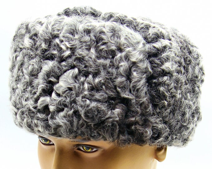 Grey Astrakhan Fur Hat - Men's Natural Karakul Winter Ushanka