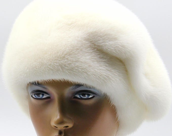 White Mink Fur Hat Beret Ukraine Natural Women