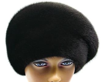 Boina de pele de vison feita à mão Ucrânia inverno feminino preto marrom presente real