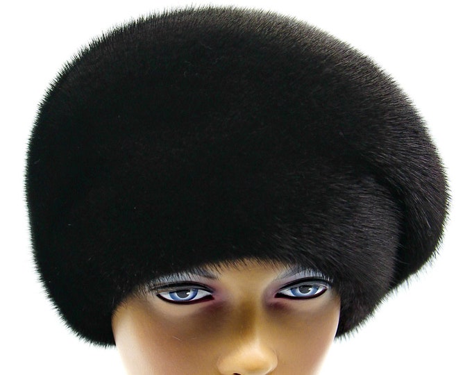 Mink Fur Hat Beret Gathered Design Ukraine Women