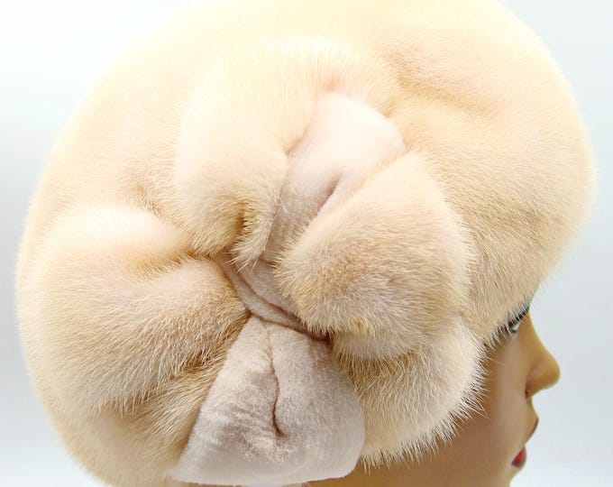 Natural Pearl Mink Fur Hat Beret Ukraine Women Beige