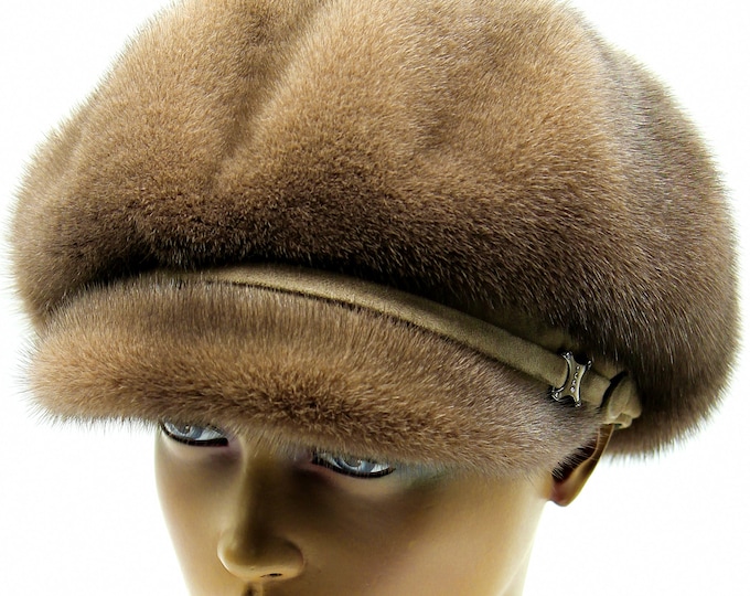 Pastel Mink Fur Newsboy Cap Women Baker Boy Hat - Handmade Luxury Winter Unique Natural Color