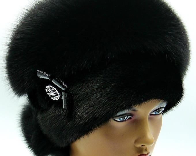 Black Fox Mink Fur Hat Women Winter - Handmade Luxury Warm Headwear Vintage Statement Style