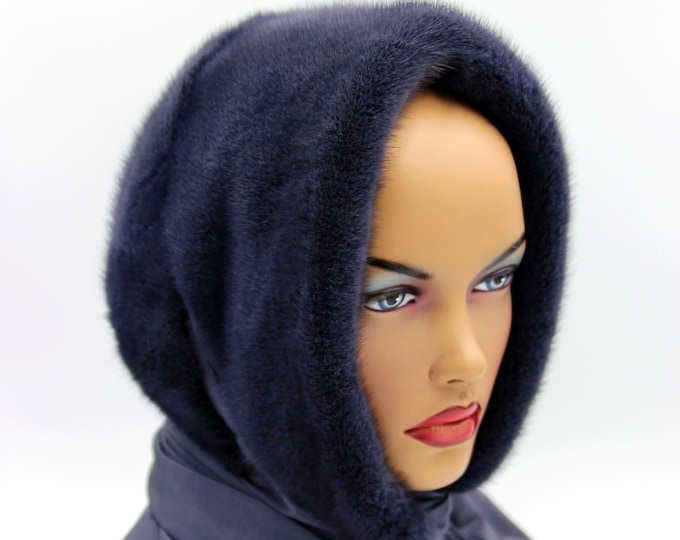 Mink hood, graphite fur hood, fur headdress, mink shawl, woman fur hat, mink fur hat, fur hat, winter fur hat, fur scarf, mink scarf.