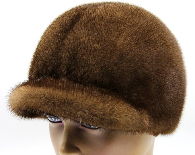 Womens fur hat with visor mink cap ladies