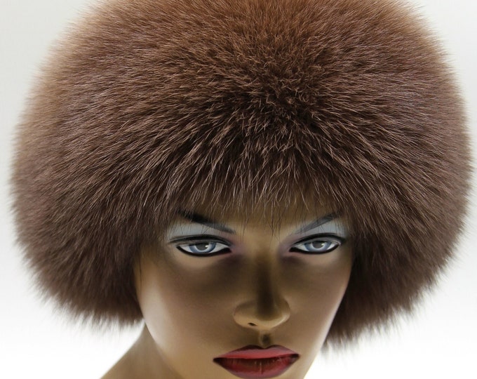 Handmade Brown Fox Fur Hat with Suede Leather Base for Women