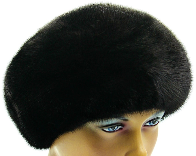 Handmade Mink Fur Beret - Black Brown Winter Hat Ukraine