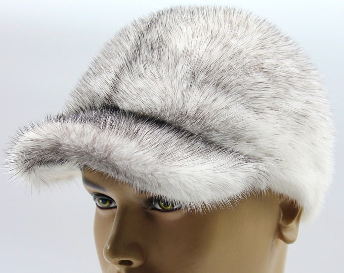 Premium Silver Cross Mink Fur Baseball Cap - Rare Luxury Winter Headwear