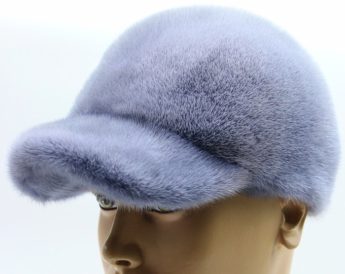Premium Blue Dyed Mink Fur Baseball Cap - Luxury Winter Headwear
