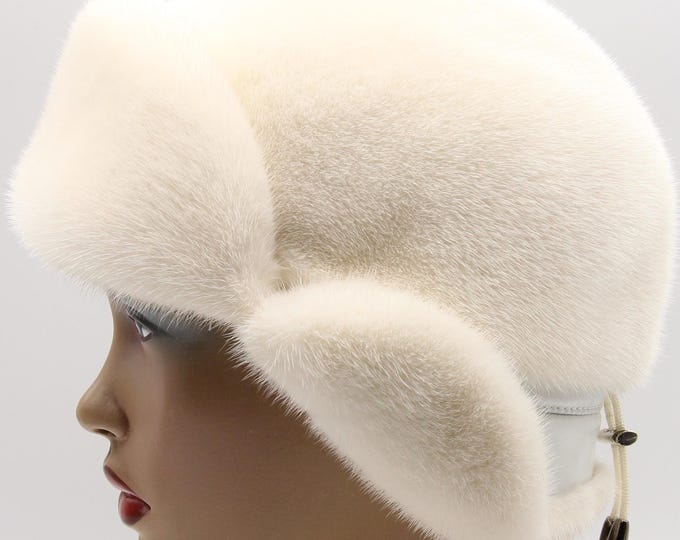 Luxury White Mink Fur Hat for Women - Winter Ushanka with Earflaps