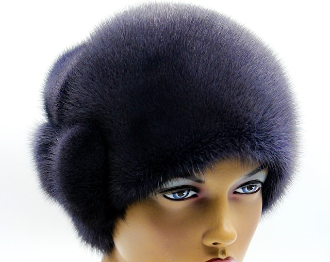Women's fur hat "Twig" real winter warm ladies mink headdress