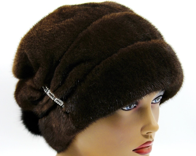 Fur hat women's real mink "Buratino Classic" winter warm ladies headdress