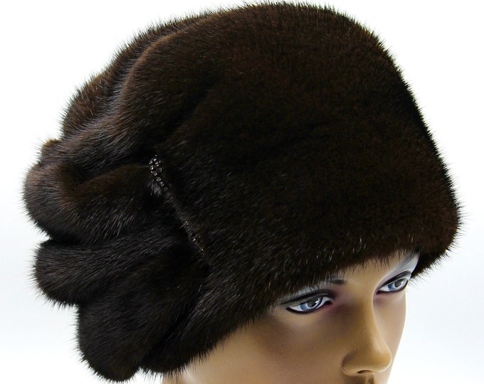 Fur hat mink women's ladies warm winter "Pilot with Tucks" headdress