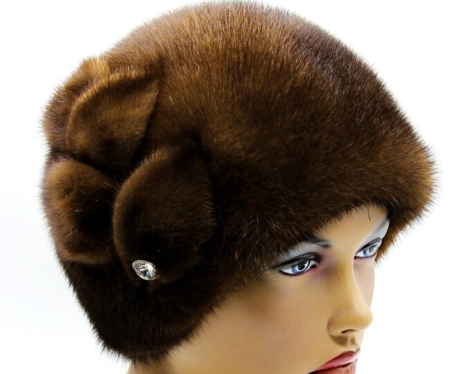 Women's fur hat mink "Twig" real winter warm ladies headdress