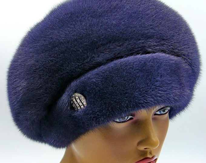 Voluminous Graphite Mink Fur Hat Beret Ukraine Women