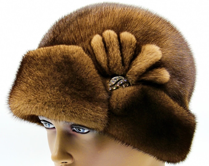 Women cloche fur hat mink winter ladies warm winter headdress