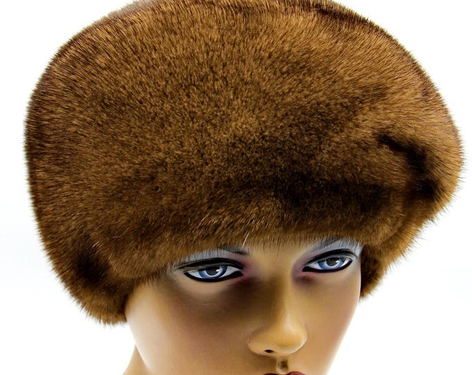 Pastel Mink Fur Hat Beret Ukraine Soft Brown Women