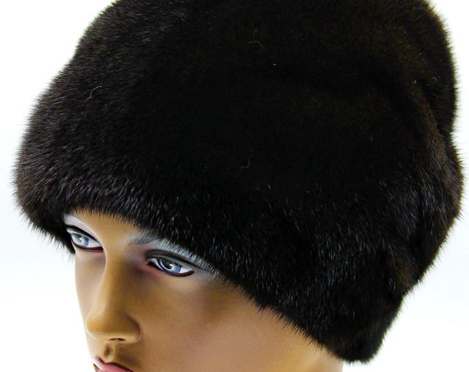Dark Brown Mink Fur Hat for Women - Handmade Chocolate Winter Headwear