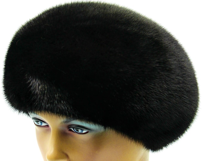 Classic Black Mink Fur Beret Handmade Ukraine Winter Hat