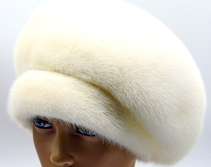 Voluminous White Mink Fur Hat Beret Ukraine Women