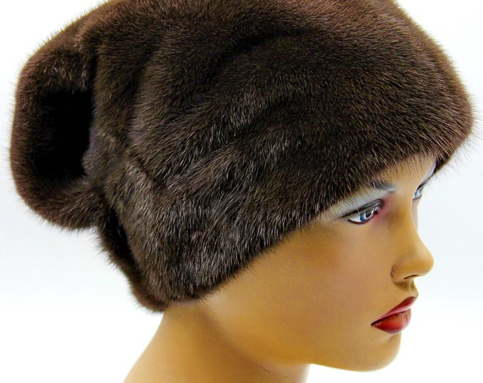 Brown Mink Fur Hat Wave Bow Back - Handmade Winter Headwear for Women
