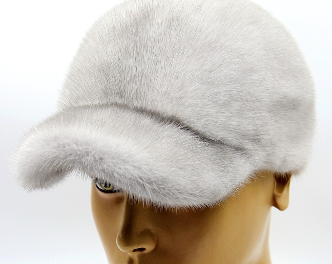 Premium Sapphire Mink Fur Baseball Cap - Rare Blue Luxury Winter Headwear